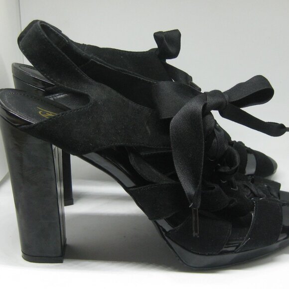 Beverly Feldman Lace-up, Peep toe caged heels, black, size 10M - Picture 3 of 12